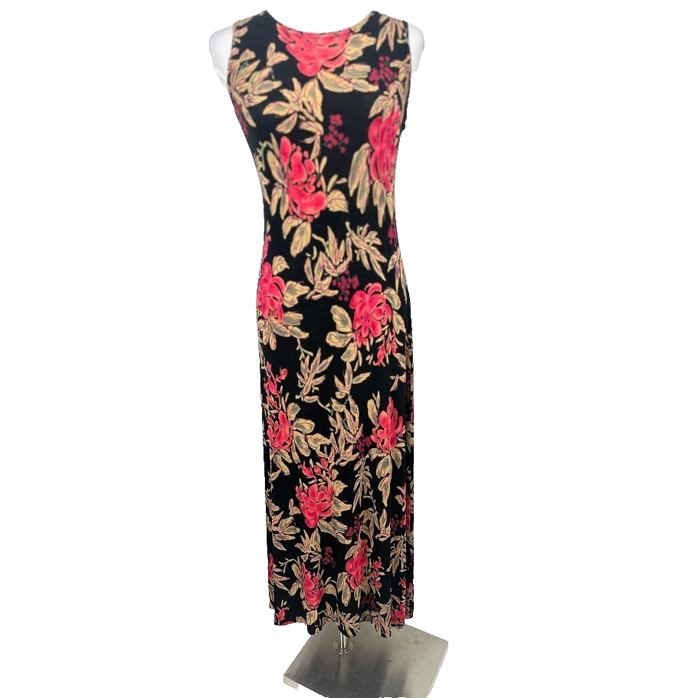 Vintage MIXIT Floral Slinky Maxi Dress Womens Size Small Dark Romantic Indie USA